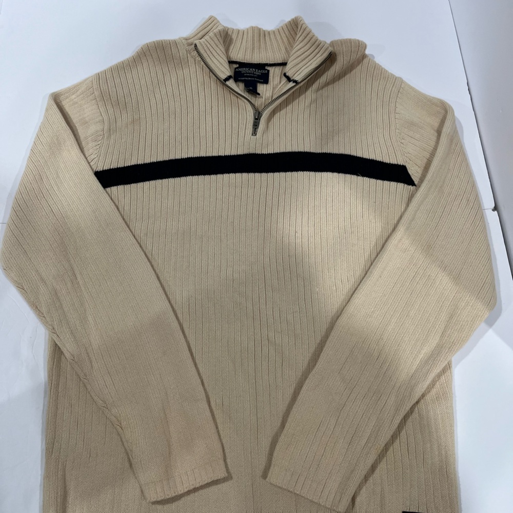 American Eagle Outfitters Cream w/Navy Stripe, Pull Over Sweater, Size XL, 1/4 Z
